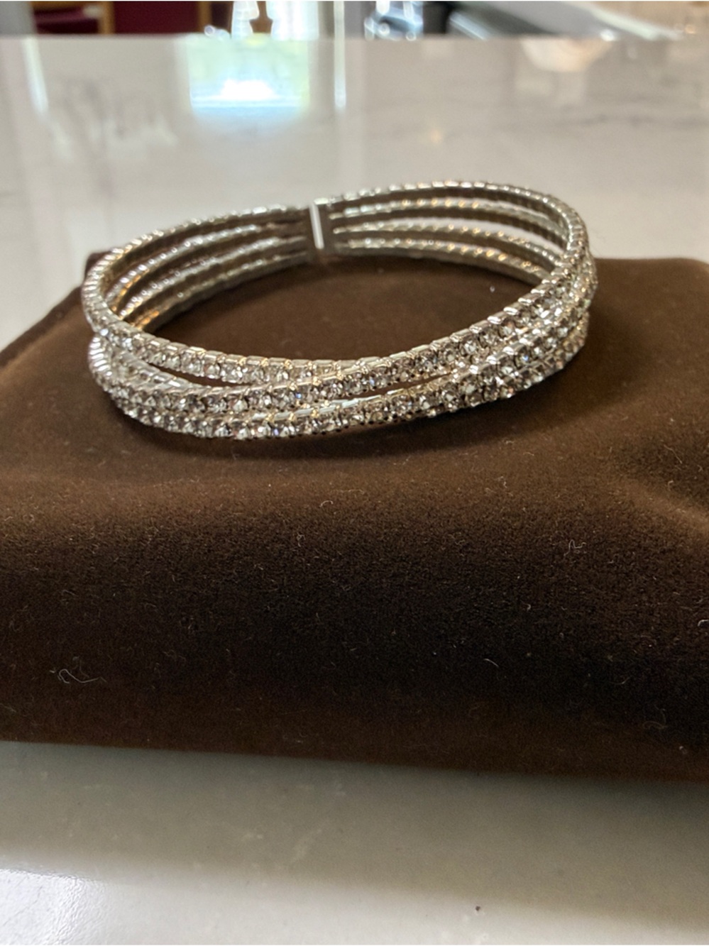 Elegant Silver-Tone Crystal Multi-Row Bangle Bracelet